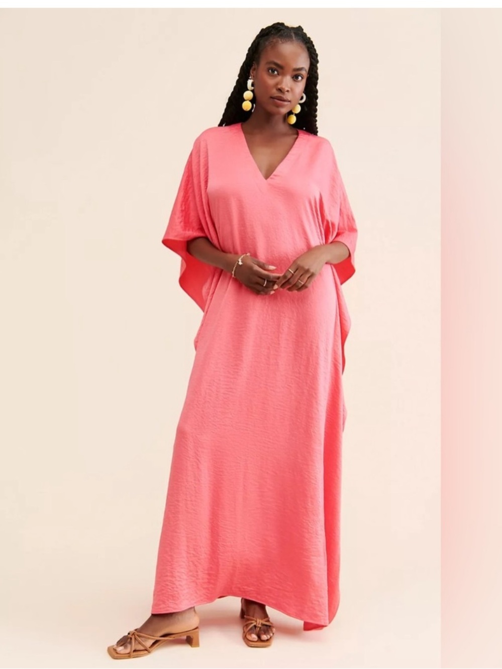 Anthropologie pink Pink V-Neck Kaftan Maxi Dress
